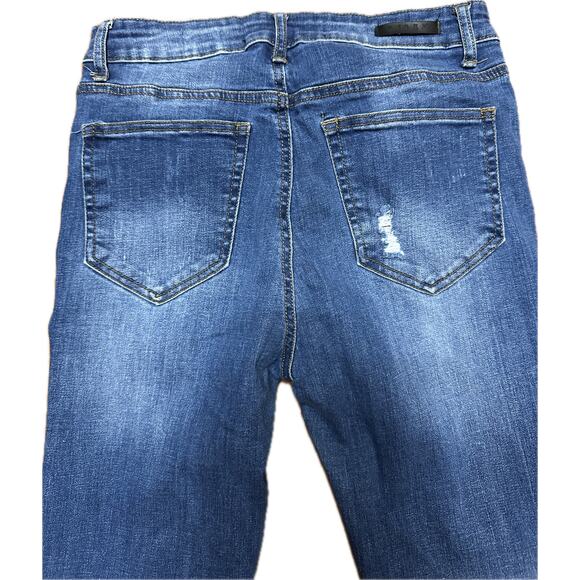 Risen Distressed Raw Hem Skinny Jeans Size 27/5 Medium Wash - Picture 8 of 11